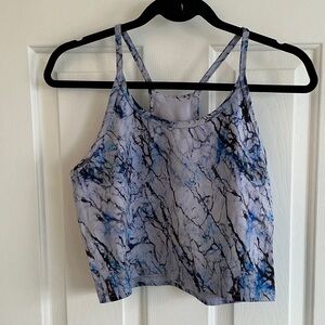 Fleo Blue and Gray Marble Switch Up Crop Top
